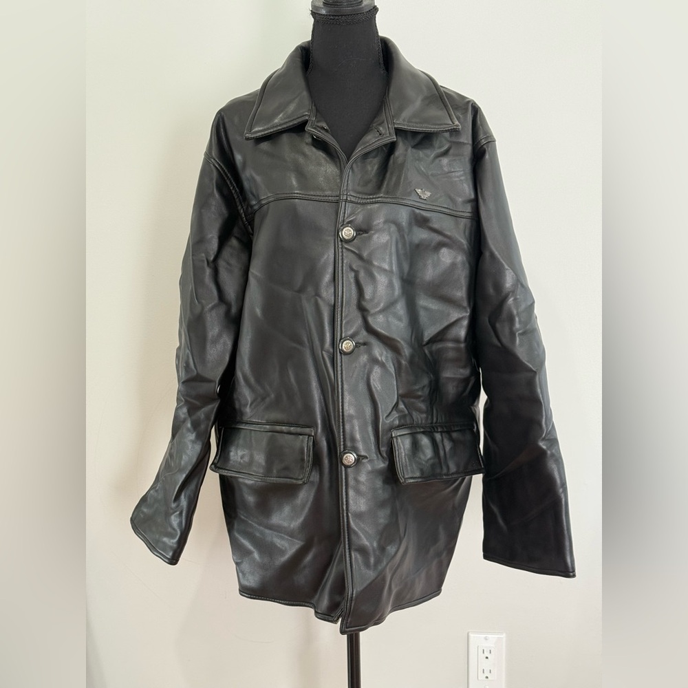 Reportage R.G.A L/XL Italian Black Leather Jacket 25” Pit to Pit